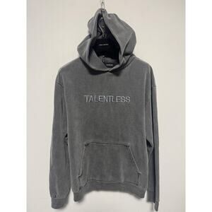 Talentless Hoodie Mens Large Gray Embroidered Logo Kangaroo Pocket Back Graphic
